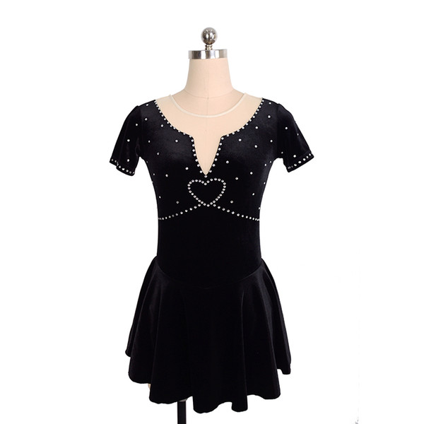 Latest Fashion Black Beaded Designer Skating Dress On Ice Short Sleeve Children Adult Dress Hot Selling