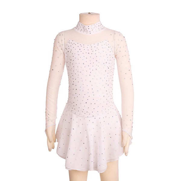 Good Quality High Neck Ice Dress Skating Long Sleeves With Fingers Beaded Dress Sexy Open Back