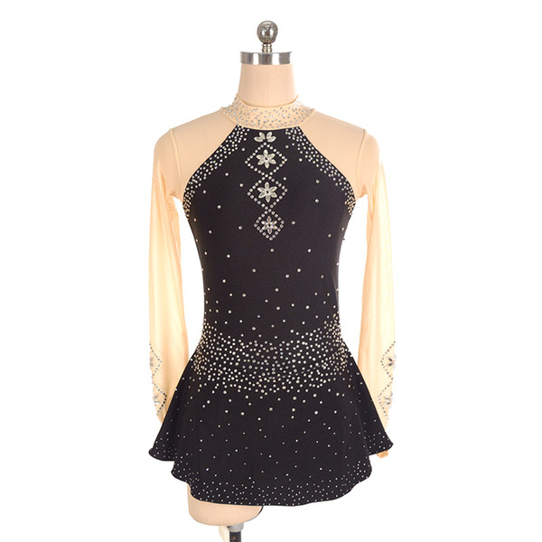 Eren Jossie 2019 New Arrival Black Ice Skating Competition Dress Girls with Flower Pattern Beads Hot Selling in Europe