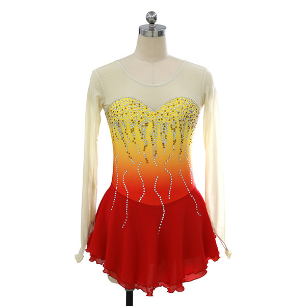 Eren Jossie Latest Fashion Colorful Style Beautiful Children's Skating Competing Dress Nude Sleeves Hand Sewing Beaded Design