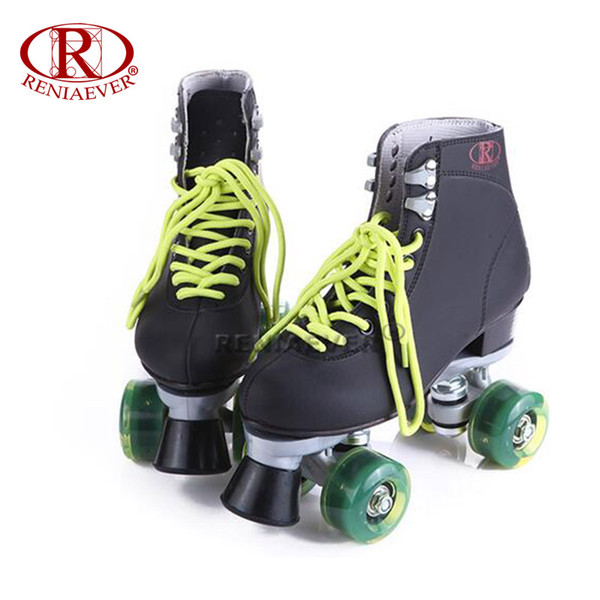 RENIAEVER Roller Skates Double Line Skates Black Women Lady Adult Green Led Lighting 4 Wheels Two line Skating Shoes Patines