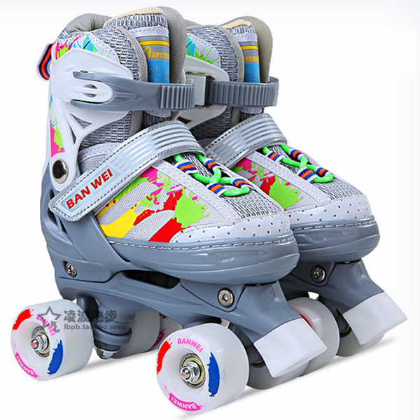 Child Adjustable Colorful Roller Skates Double Row Skates Two Line Roller Skate Shoes Patins For Kids ABEC-7 Four PU Wheels IB06