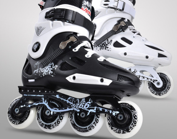 Professional White Black Roller skates adult straight row roller skates single row flowery flat - cut skates