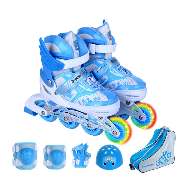 NEW Style 9 In 1 Children Inline Skate Roller Skating Shoes Helmet Knee Protector Gear Adjustable Washable Hard Wheels Teenagers