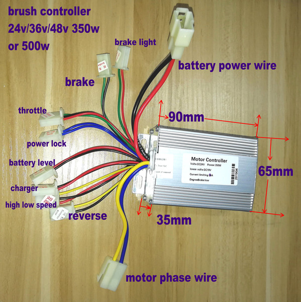 24v36v48v 200w/500w/800w/1000w brush controller for electric bike pedal scooter mobility scooter with reverse and 3 gears wire