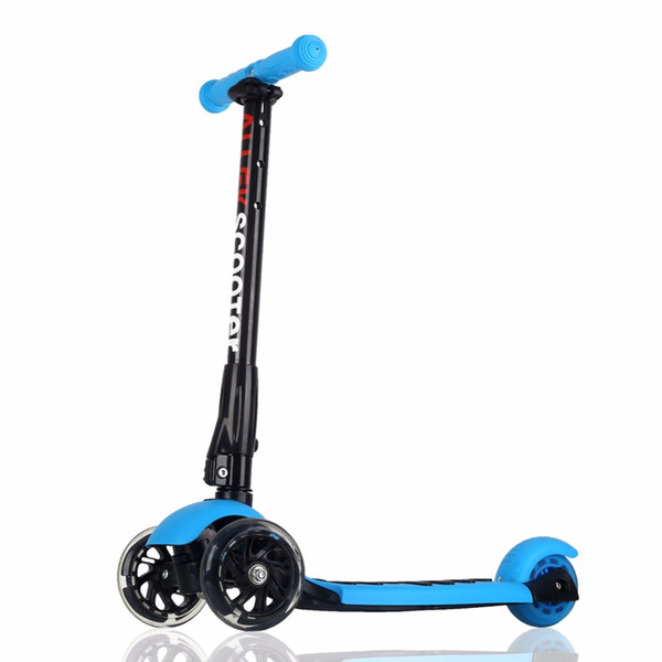 US Ship Blue Scooters Allek Foot Kick Scooter Folding 3 Wheels with LED Light Up T-bars for Kids