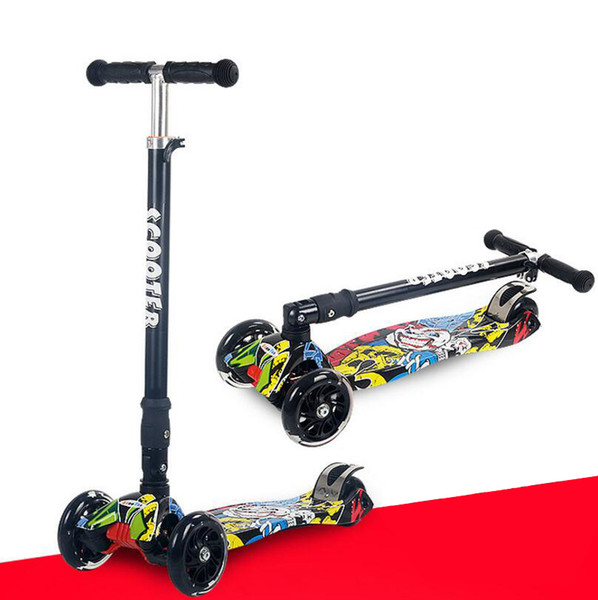 Kick Scooter 4 Flashing PU Wheels Height-Adjustable Fast-Folding Lean-to-Steer Braking Pedal Safe Scooters Child Outdoor