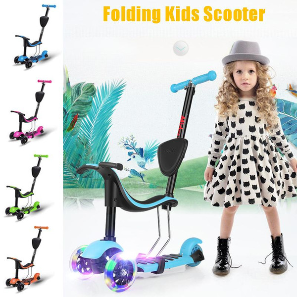 Adjustable Detachable Seat Scooter Push Rod Design Lightweight 3 LED Wheels Children Scooter Folding T-Bar Seat Outdoor