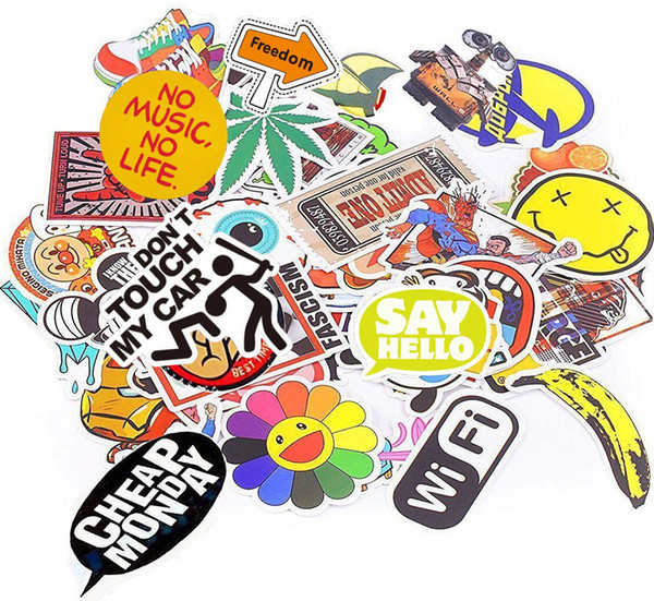 300pcs /lot Stickers Decal Vinyl Roll Car Skate Skateboard scooter sticker Vintage Decal Bumper Decor Guitar Music Stickers.