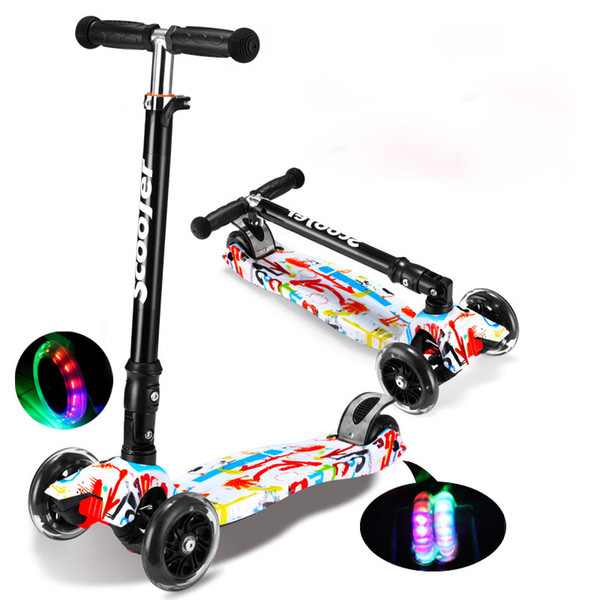 2019 New Children's Kick Scooters Children's Car Baby's Scooters Folded Flash Kids Scooters Adjustable Three Rounds Action Sports Hot