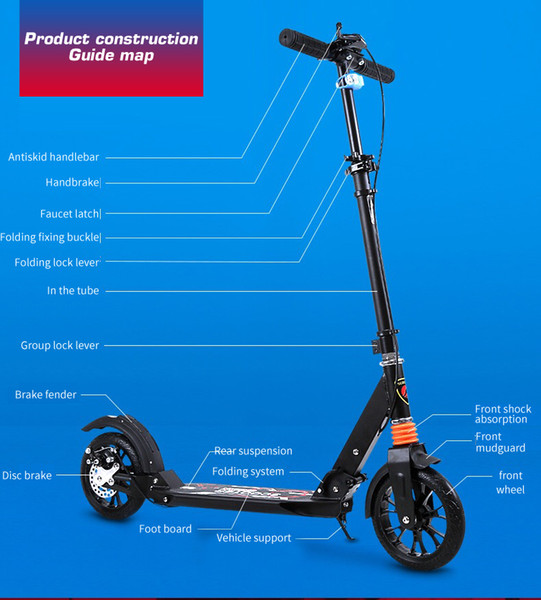 adult children kick scooter Foldable PU 2wheels bodybuilding all aluminum absorption urban campus transportation