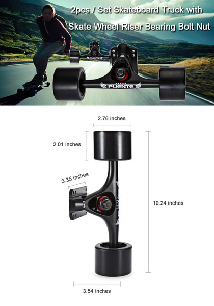 PUENTE 2pcs / Set Skateboard Truck with 4 Skateboard Wheels Riser Pad ABEC - 9 Bearing Bolt Nut For Mini Cruiser Longboard