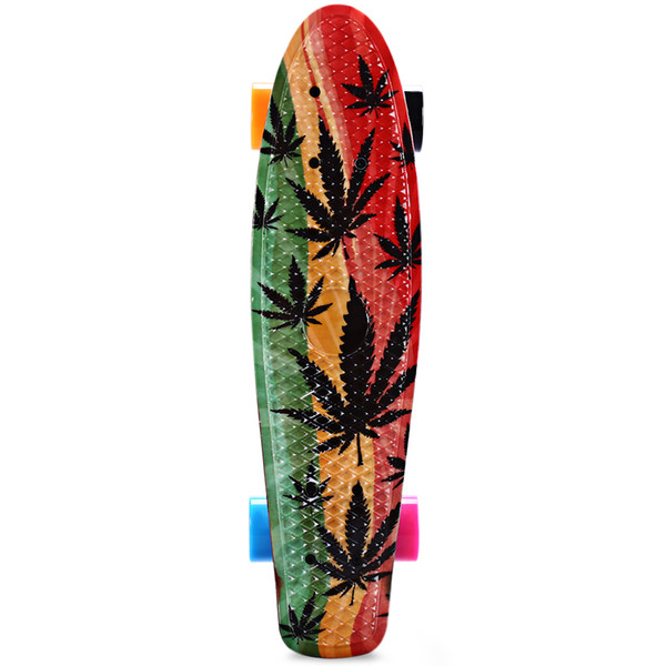 CL-24 Four PU Wheels Printing Maple Leaf Style Skateboard Complete 22 Inch Retro Cruiser Longboard