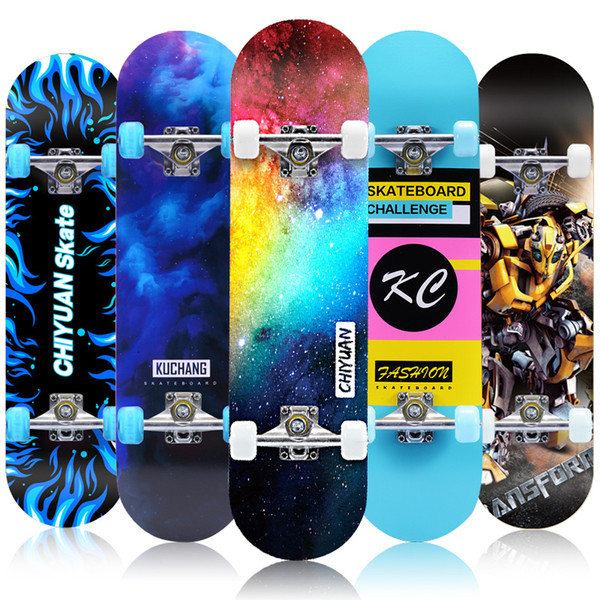 Multi-pattern selection Beginner outdoor four-wheel double-up skateboard Maple long board. Suitable for adults, children