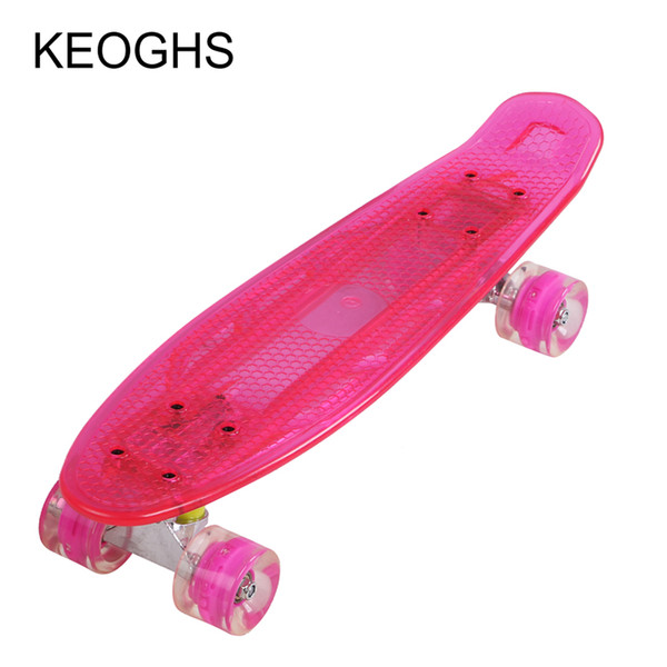 fish long Single warp board Teenagers adult children Banana skateboard PU 4wheels Flashing transparent Bodybuilding