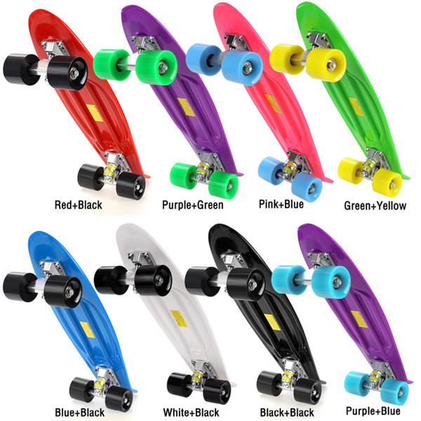 Skateboard Wheels 22 inch Retro Classic Cruiser Style Skateboard Complete Deck Plastic Mini Skate Board 8 Colors