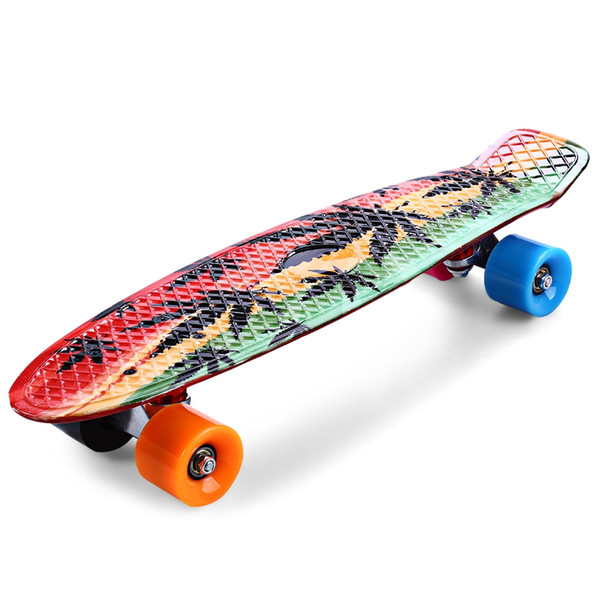 Colormix 22 inch Skate Board Single Rocker Men Graffiti Maple Leaf Retro Skateboard Longboard Mini Cruiser New arrival +NB