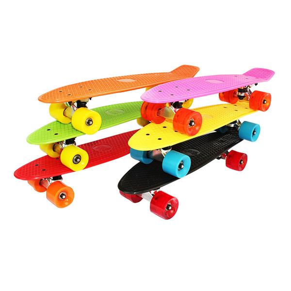 Wholesale- 8color 22in PP Fish Skateboard Women Brush Street Plate Single Rocker Highway Skateboard Small Skate 60 x 45mm PU wheel Skate