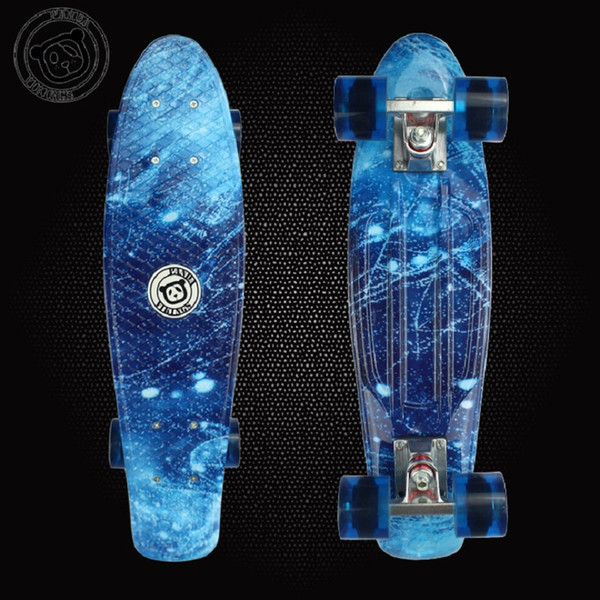 22 inch Mini Cruiser Plastic Skateboard Retro Longboard Blue starry sky Skateboarding small fish shaped Penny style board for Boys & Girls