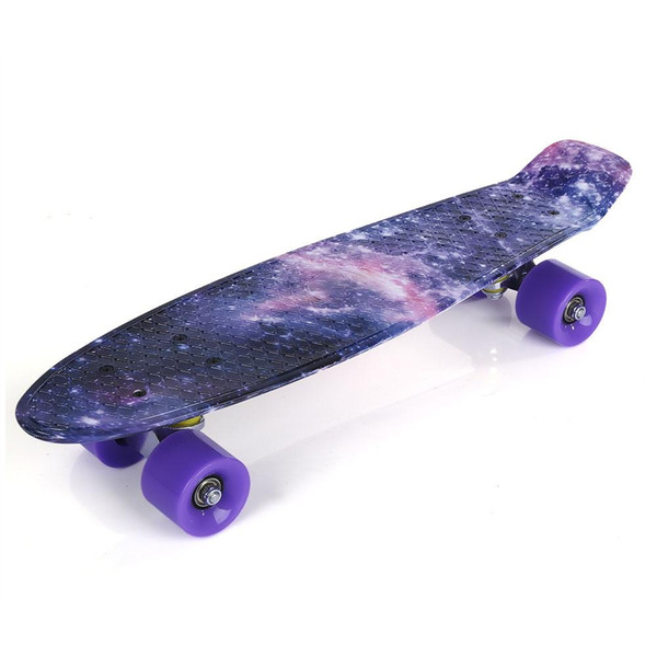 22 inch Stars Pattern Four-wheel Long Skateboard PP Plastic Board Deck Skate Long Board Graphic Galaxy Complete Boy Girl Led Light