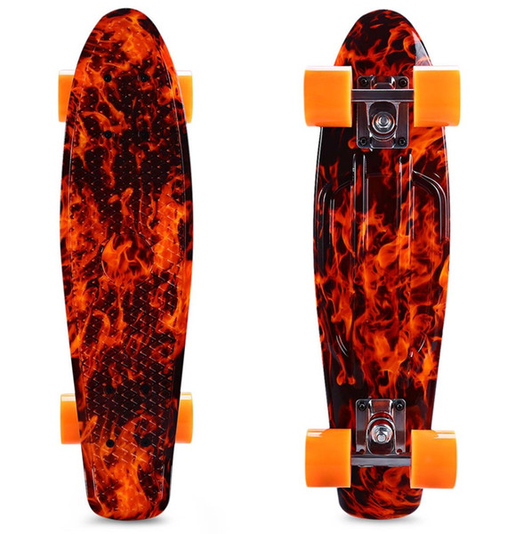 CL - 78 22 inch Skate Board Hellfire Pattern Retro Skateboard Longboard Mini Cruiser for Child Adult Outdoor Sport