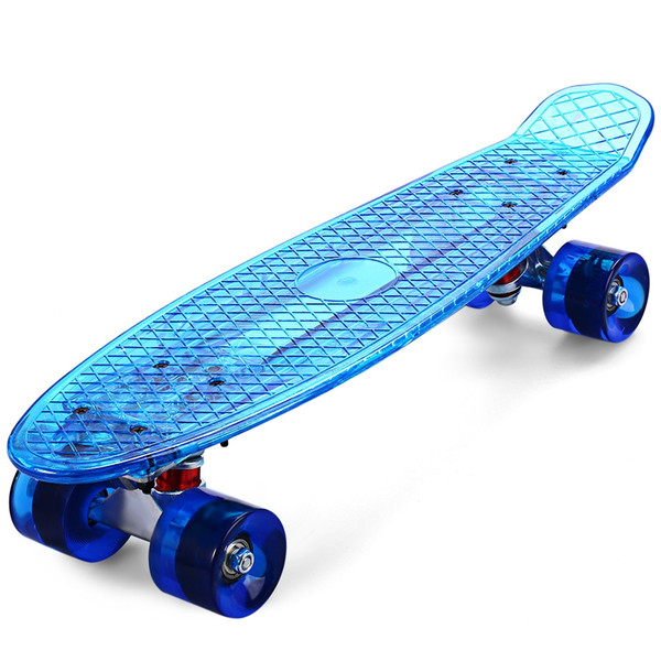 CL - 402 Transparent LED Ocean Style Skateboard Complete 22 inch Retro Cruiser Longboard Skateboarding Single Rocker USB Charged Battery