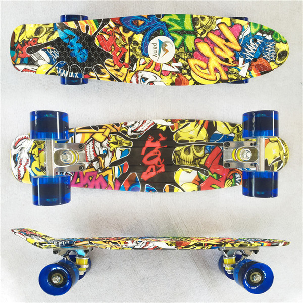 22 inch Penny Board Cruiser Mini Skateboard For Kids Graphic Hip-hop Retro Fishboard Banana Skate Board Single Rocker Deck