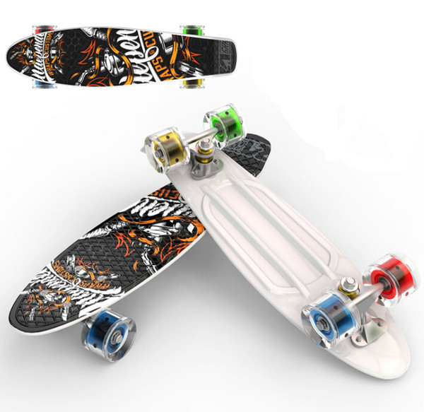 Skateboard single-curved four-wheeled wholesale skateboard travel printing fish-shaped plate 22 inch fish-shaped plate