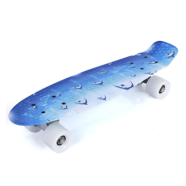 Skateboard 22 Inch Fish Skateboard Dolphin Pattern Long Board PU Four-wheel bearing 100KG Street Plastic Skate Board For kids and Adults