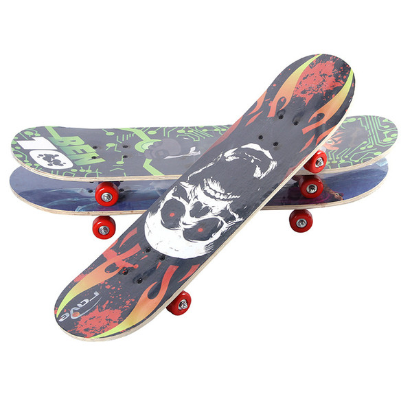 Children Double Warping Skateboard PU Wheel Skate Board Sturdy Safe Maple Skull Kid Cartoon Silicone Sticker Longboard Hot Sale 24 5sb Y