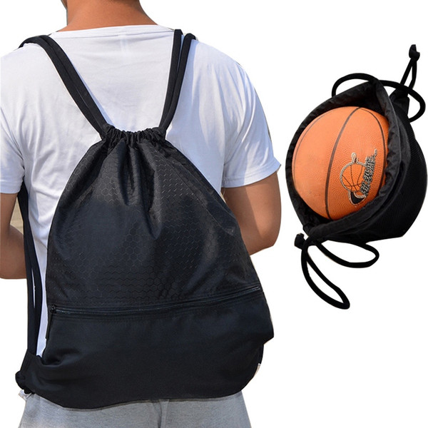 Outdoor Women Men Nylon Black Ultralight Backpack Football Basketball Bag String Drawstring Hunting Hiking Gym Sport Bags #15175