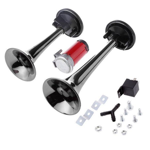 12V 178db Black Car Motorcycle Air Horn Train Kit Dual Trumpet Ultra Loud