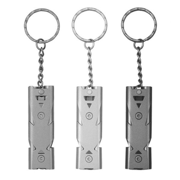 Double Pipe Whistle High Decibel Stainless Steel Outdoor Emergency Survival Whistle Keychain Cheerleading Whistle Random Color