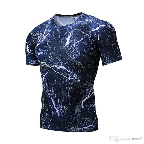 2017 new men's short sleeve T-shirt outdoor sports leisure lightning printing 3Dt-shirt round neck fast-drying tights