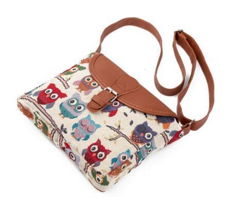 Summer Women Messenger Bags Flap Bag Lady Canvas Cartoon Owl Printed Crossbody Shoulder Bags Small Female Handbags EH-220