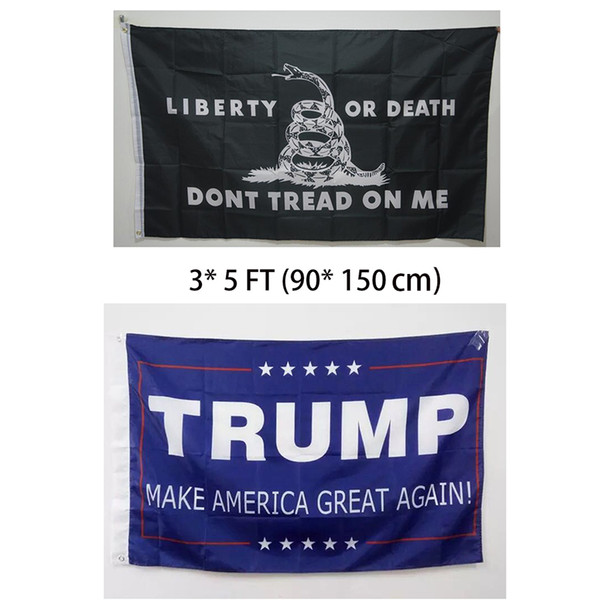 Wholesale 3x5ft Blue Trump Make America Great Again Dont Tread On Me DTOM Flag 90*150 Garden Flag Bar Decor Brass Grommets Outdoor Banner