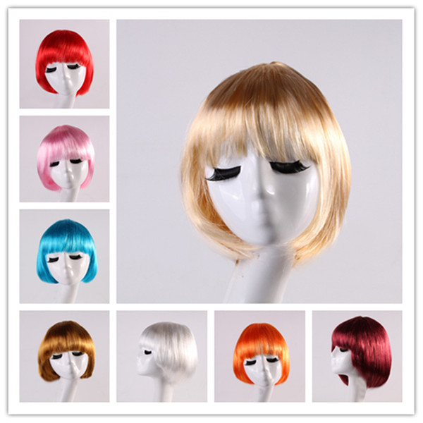 17 color lady cosplay wigs short Hair Wig NightClub bar bob haircut Party lace wigs women silk periwig