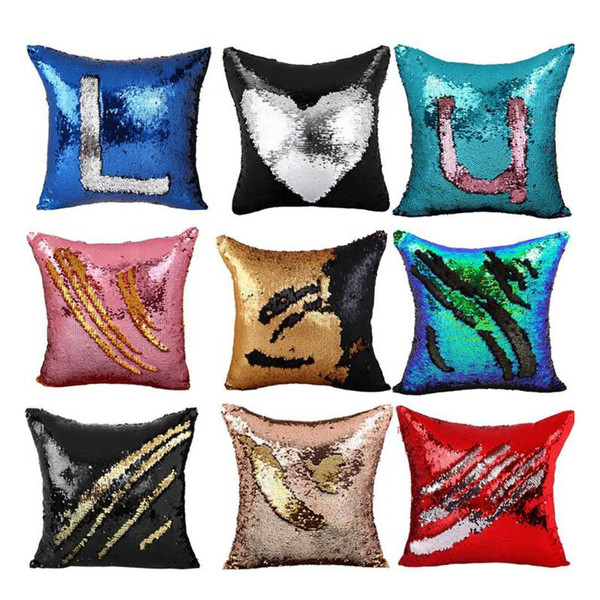 Hot Sequin Pillow Case cover Mermaid Pillow Cover Glitter Reversible Sofa Magic Double Reversible Swipe Cushion cover 40 design Pillow Case