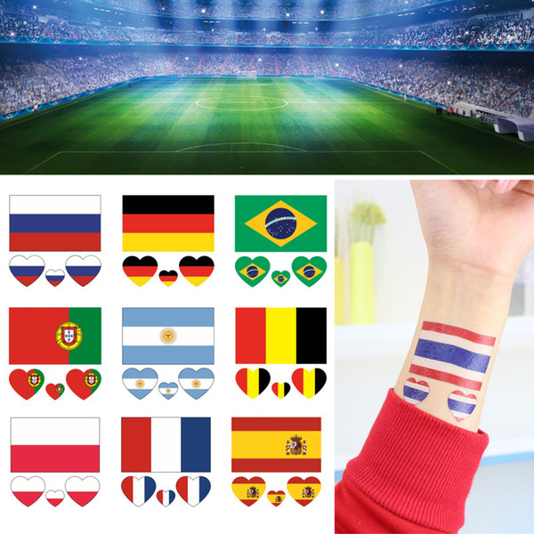 Russia 2018 World Cup Tattoo Body Stickers Waterproof National Flag Banner Football Fans Heart-shaped Face Hand Arm Sticker 32 Teams 1000pcs