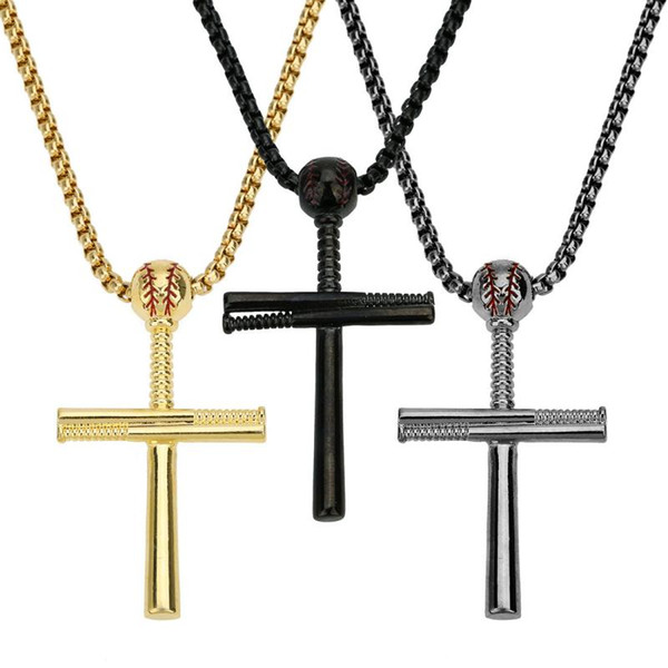 Cross Hip Hop Baseball Pendant Necklace Men Sports Stainless Steel Chain Religious Prayer Necklace Jewelry Gifts MMA1349