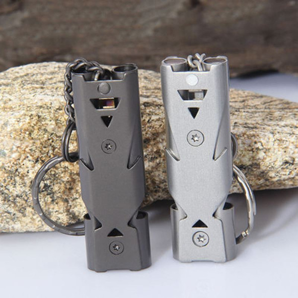 Double Pipe High Decibel Stainless steel Outdoor Emergency Survival Whistle Keychain Cheerleading Whistle