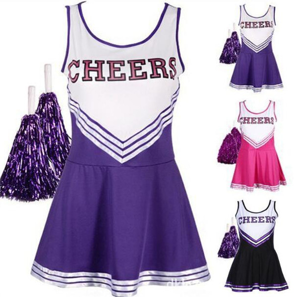 2019 Cheerleading Costume Sexy Girl Cheering Squad Rooters Performance Apparel Plus Size S M L Underwear with pom poms