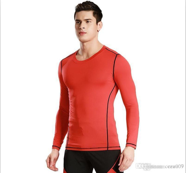 Men's Tight Training PRO Sports Fitness Running Long Sleeve Elastic Quick Drying Pure Color Clothes