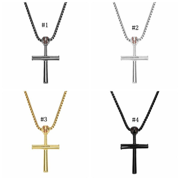 Cross Hip Hop Baseball Pendant Necklace Men Sports Stainless Steel Chain Religious Prayer Necklace Jewelry Gifts MMA1349 50pcs