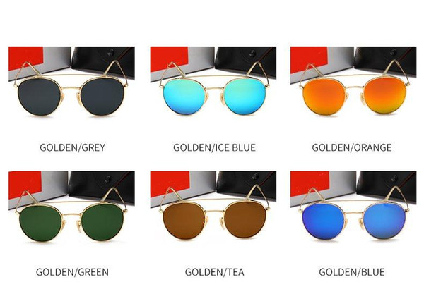 New R B 1806Types glass sunglasses fashion men and women outdoor travel double beam small round frame color film sunglasses