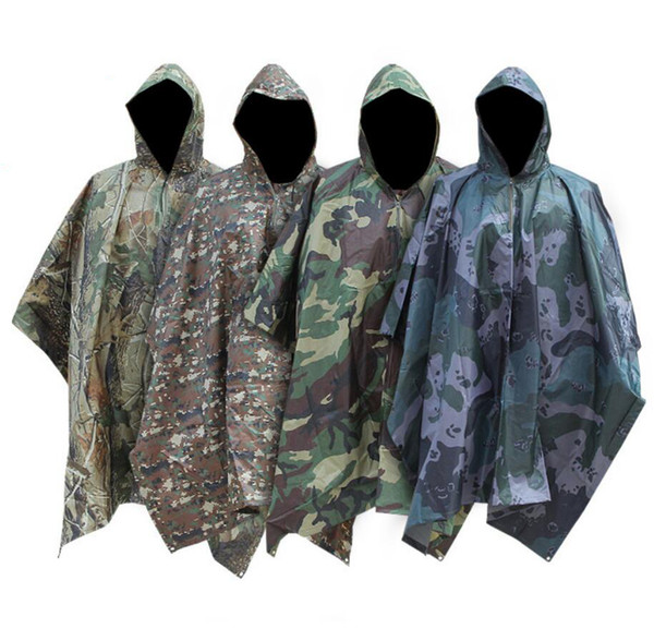 6styles Multifunction Outdoor Camping Rain Cape Camouflage Jungle Hiking Rain Poncho Hunting Rain Coat Sun Shelter Ground picnic Mat FFA917