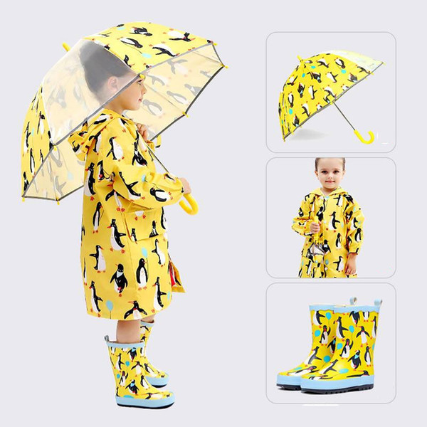 Kids Raincoats Cartoon Waterproof Girls Boy Rain Coat Hooded Rain Boots Galoshes Umbrella Matching Suit Children Poncho