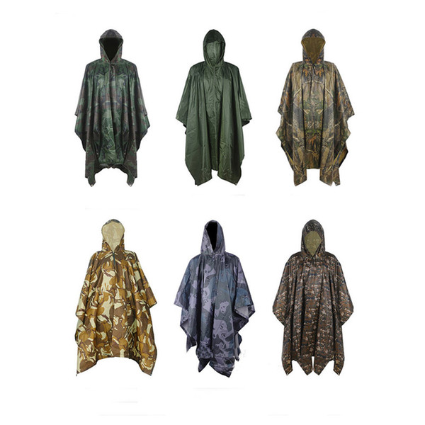 Adult Outdoors Camouflage Raincoat Camping Equipment Cape Type Waterproof Windbreak Snap Fastener Scratchproof Sport Hooded Cap Raincoat 49