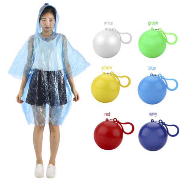 Colorful Portable Outdoor Camping Hiking Fishing Waterproof Disposable Emergency Raincoats Rain Wear Clip Keyring Ball support Logo Print