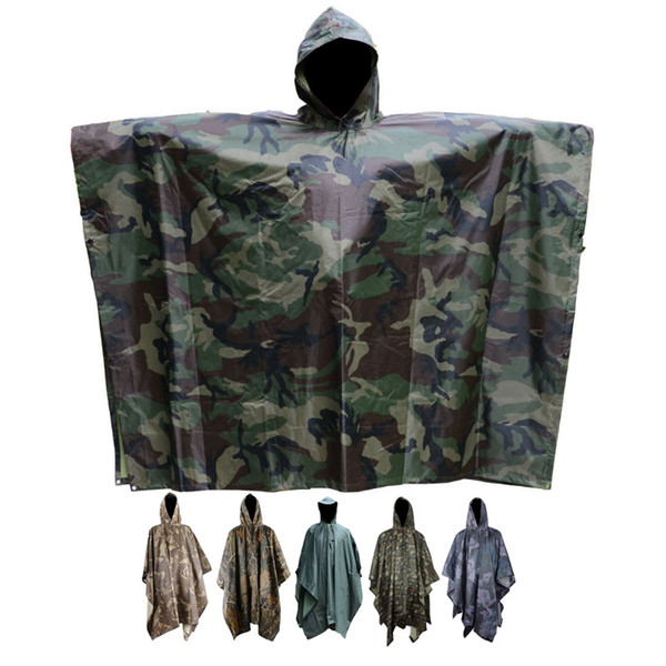 Outdoor camping jungle Hunting 3 in 1 Tactics Camouflage Bionic Military Raincoat Poncho Backpack Rain Cover Tent Mat Awning